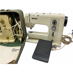 Three Bernina sewing machines, comprising cased model 708 example, with accompanying accessories in case, and 830 and 807 model examples (807 for parts, the other two examples untested). 