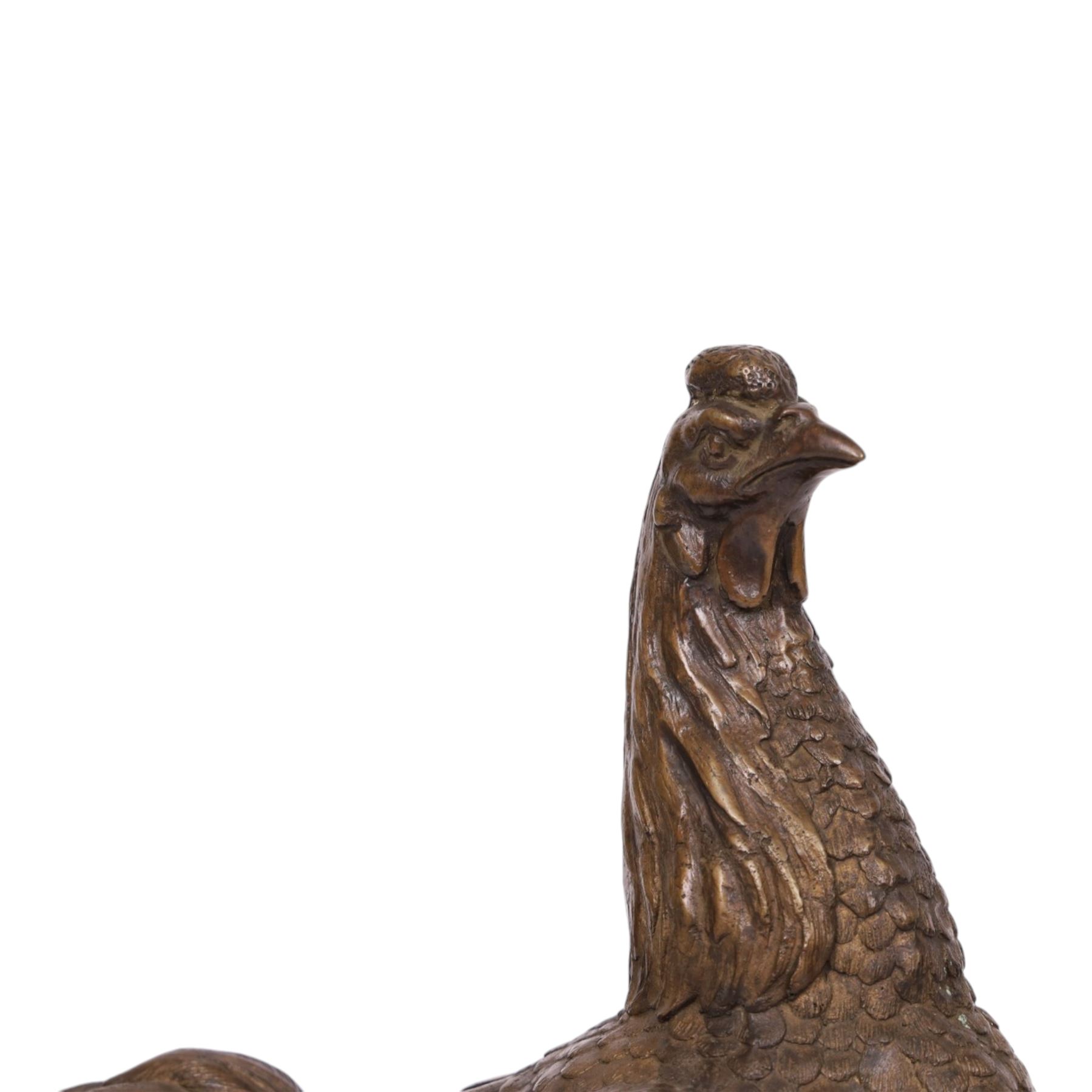 Bronzed figure of a fighting cockerel, H39cm 