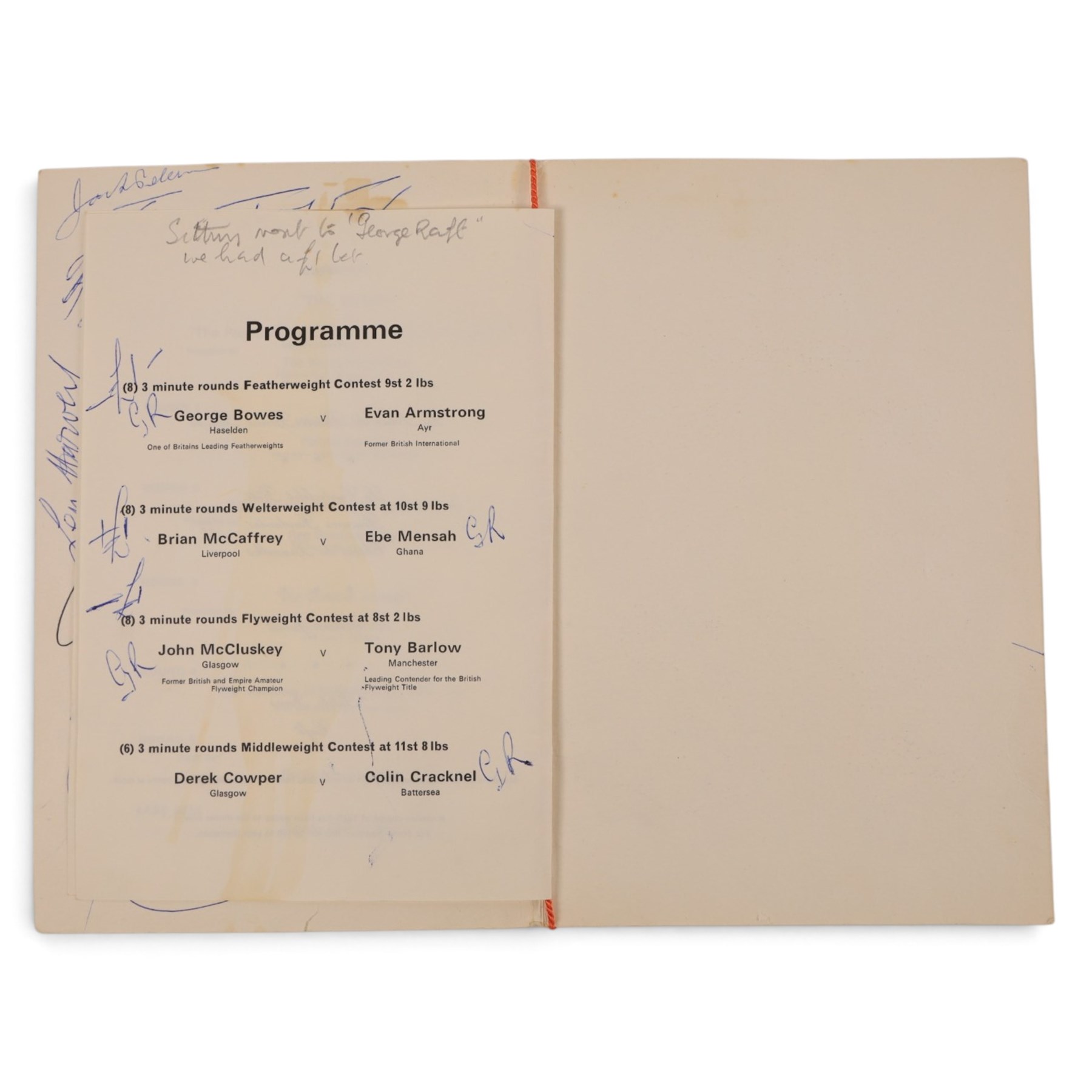 1965 Anglo-American Sporting Club 'A Boxing-Dinner Evening in Honor of Rocky Marciano Esq.' signed menu, with various boxing signatures including Rocky Marciano, Len Harvey, Tommy Farr, Joe Erskine and Charlie Chester
