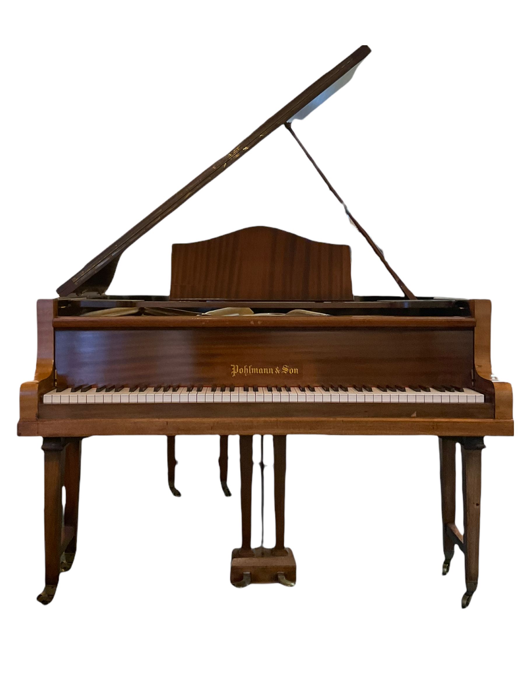 Pohlmann sapele mahogany cased baby grand piano, with duet stool