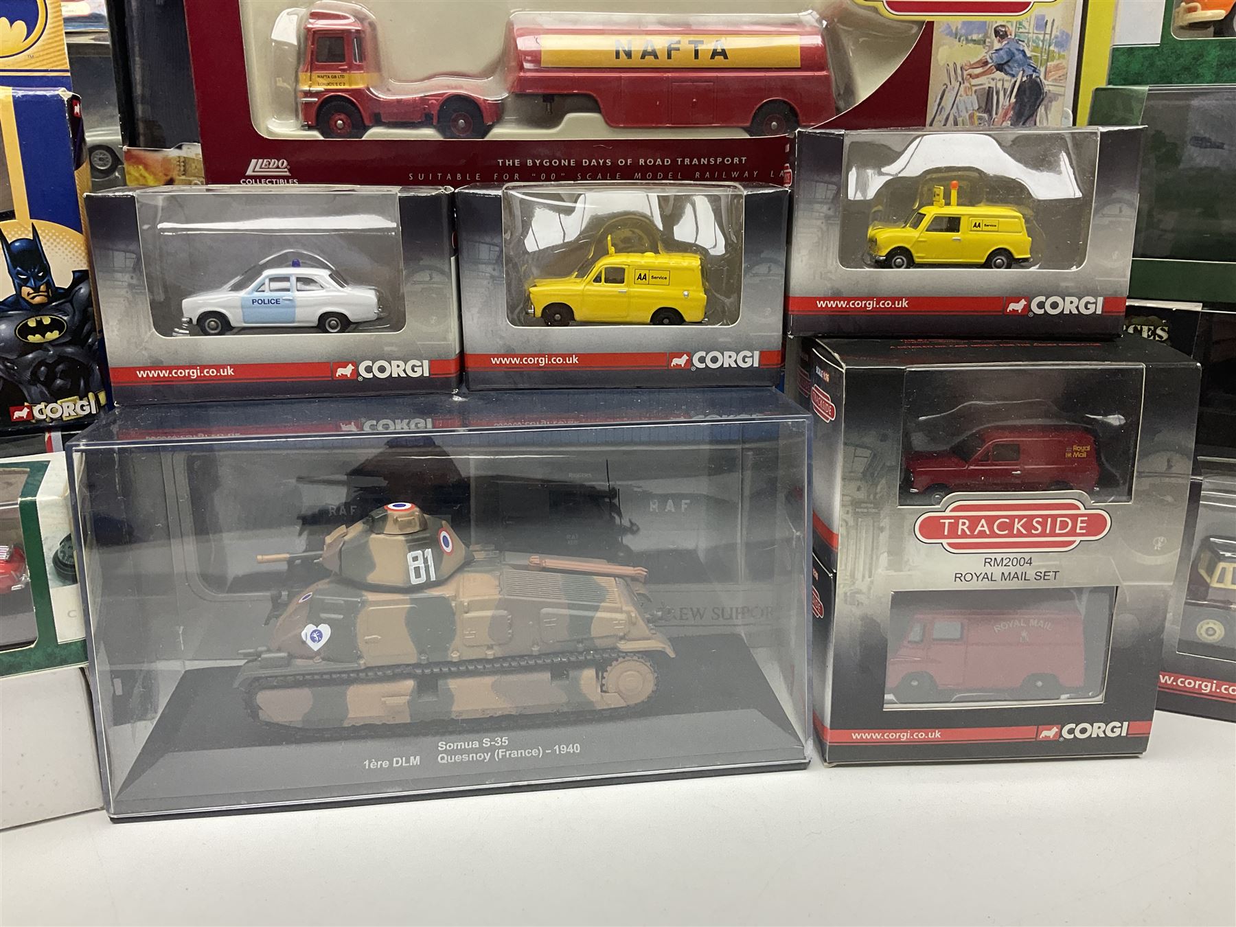 Thirty-eight modern die-cast models/sets  including Corgi and Lledo 1:76 scale Trackside vehicles; Unimax, Atlas and other tanks; TV & film related; advertising and promotional; QEII 80th Birthday etc; all but one boxed (38)