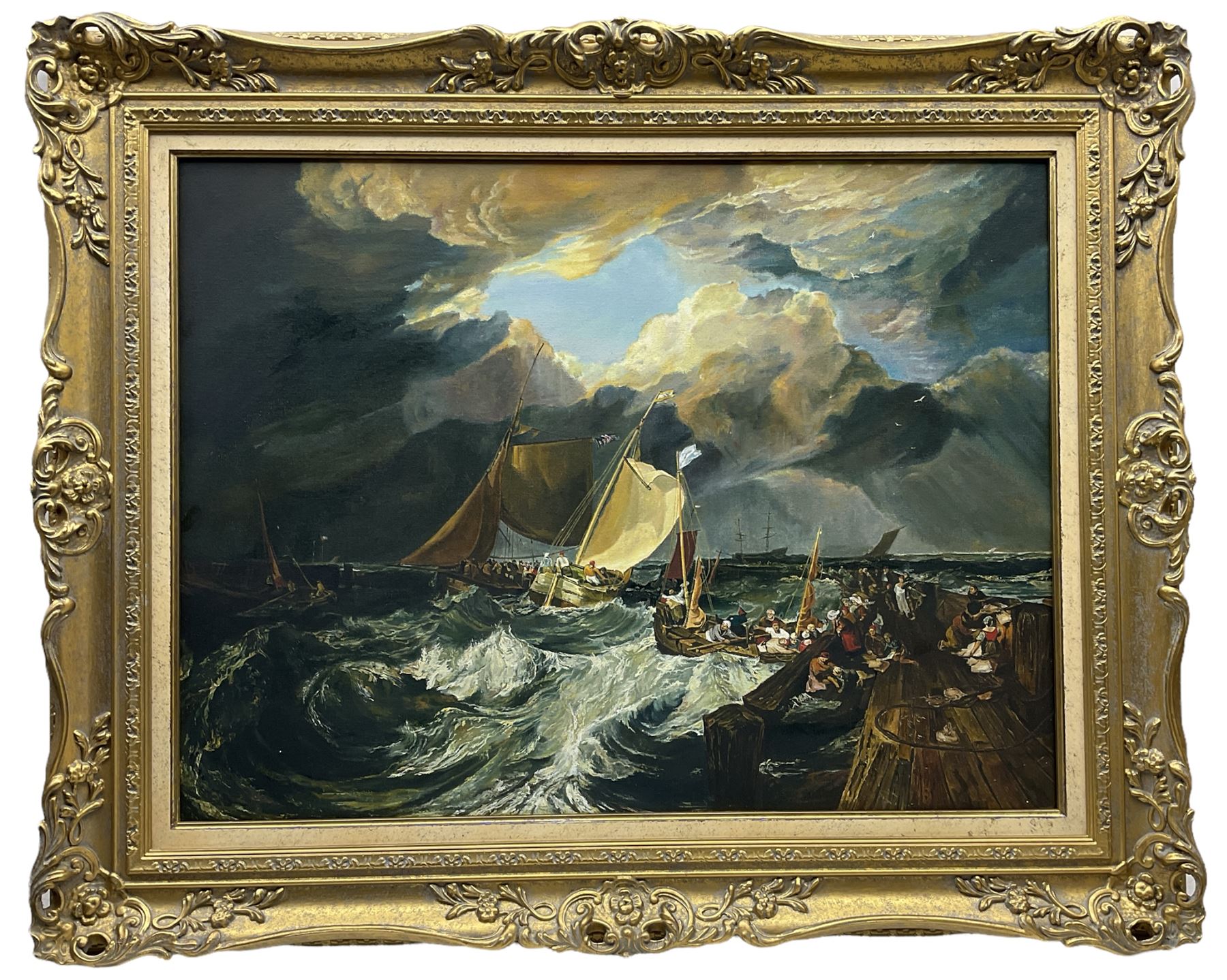 After Joseph Mallord William Turner (British 1775-1851): 'Calais Pier', oil on canvas unsigned 48cm x 63cm