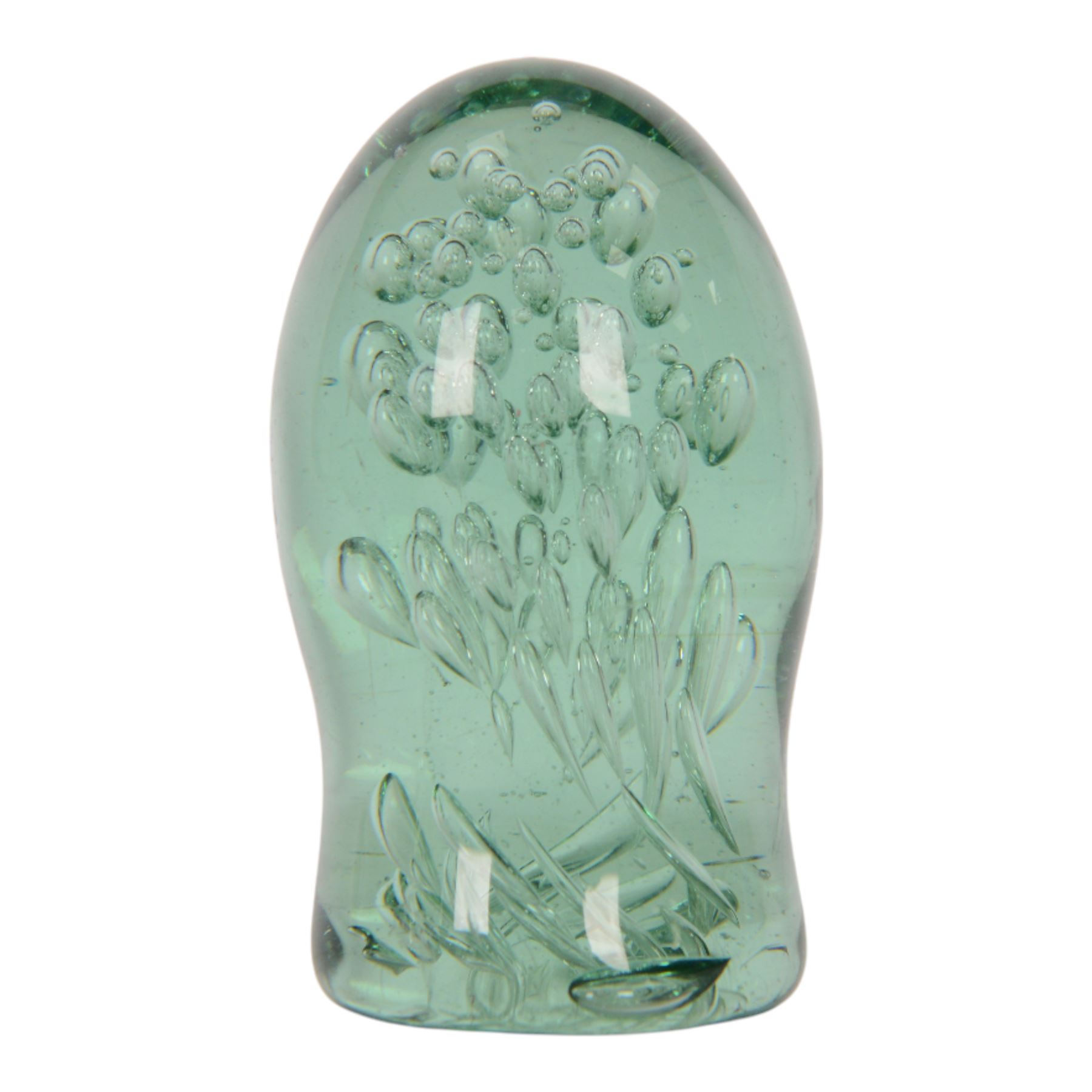 Two Victorian green glass dump paperweights with bubble inclusions, tallest H13cm