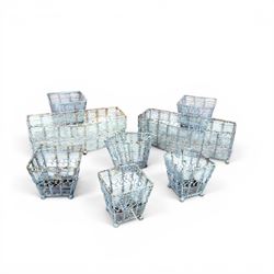 Eight small painted wirework garden planters, painted in antique white and grey finish
