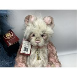 Six Charlie Bears, comprising limited edition Charlie Birthday Bear 2018 CB181946A, designed by Isabelle Lee, limited to 2000, Sharon CB181822B, Muffin CB191943B, and Raspberry Trifle CB631404, each designed by Isabelle Lee, Roman CB191807O, designed by Heather Lyell, and Angelica CB206018O, all with tags