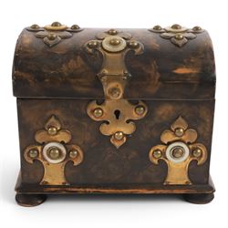 19th century tea caddy, with enhanced woodgrain design,  with brass and mother of pearl mo...