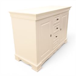 Modern large white painted chest of drawers, central bank of four drawers flanked by two lockable cupboards