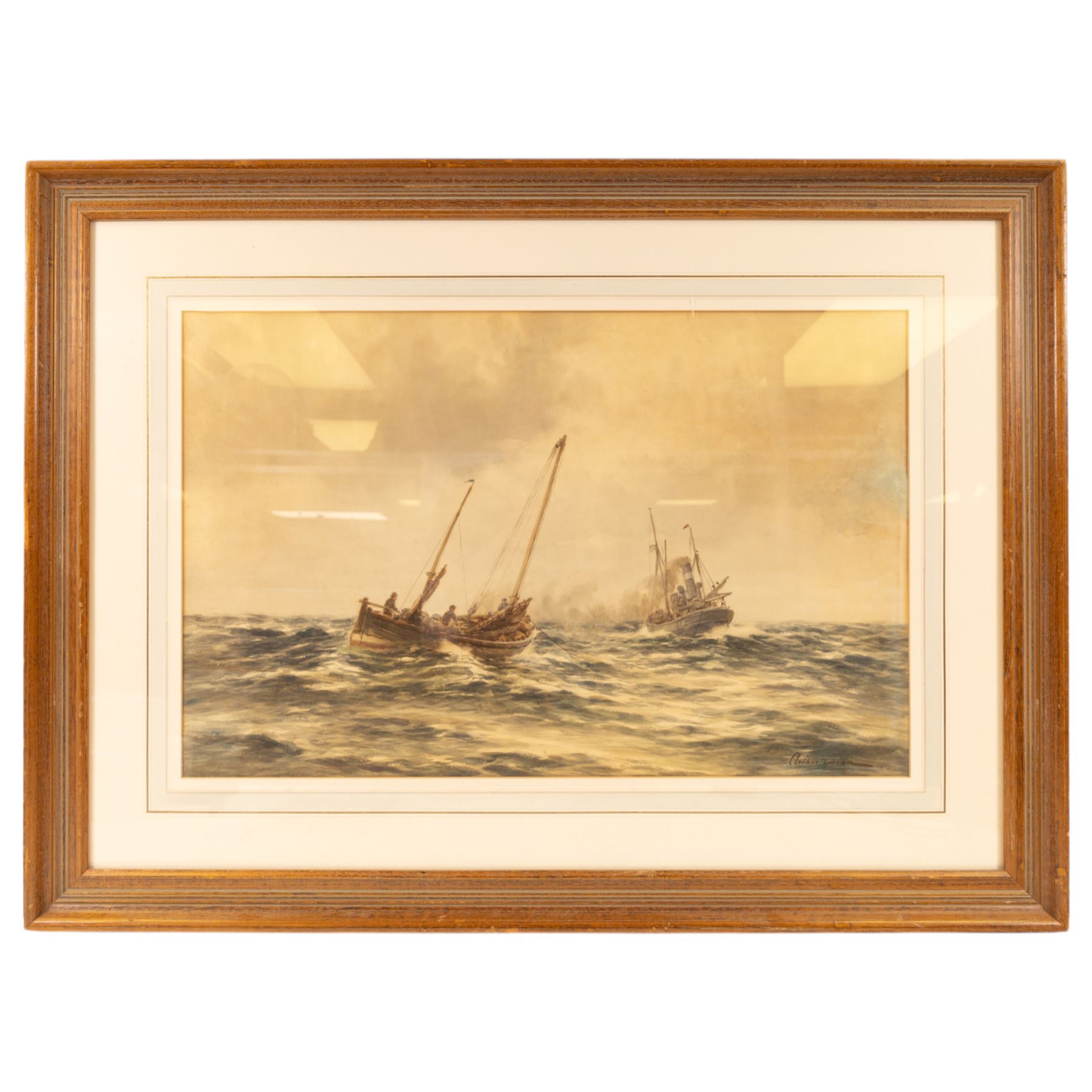 Arthur Dean (British 19th/20th Century): Fishing Coble and Steam Trawler, watercolour signed 48cm x 74cm 