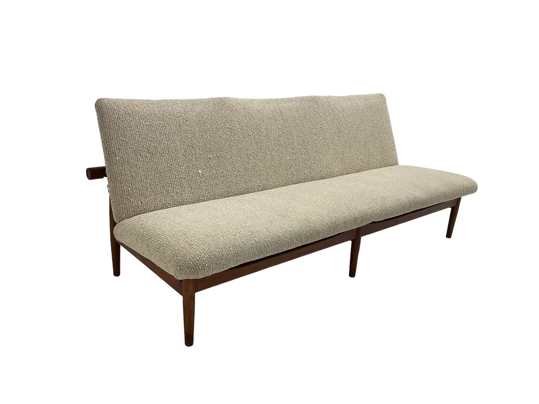 Finn Juhl for France & Son - 'Japan' mid-20th century teak three seat sofa upholstered in beige fabric 