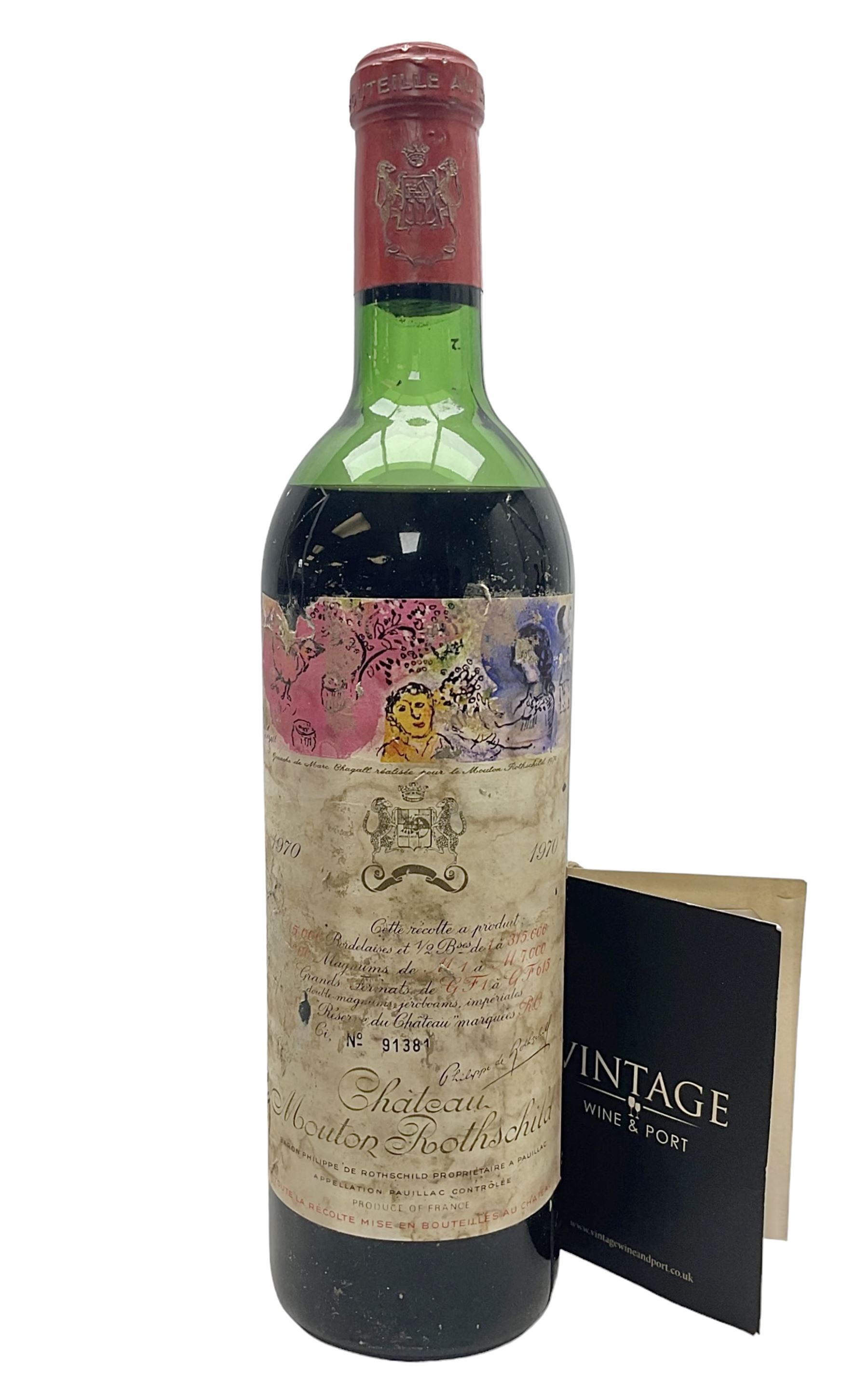 Chateau Mouton Rothschild, 1970, Grand Cru Classe Pauillac, unknown contents and proof 