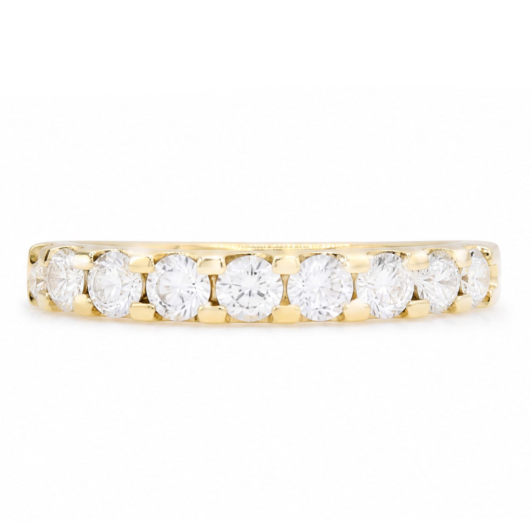 18ct gold diamond half eternity ring, set with nine round brilliant cut diamonds, hallmarked