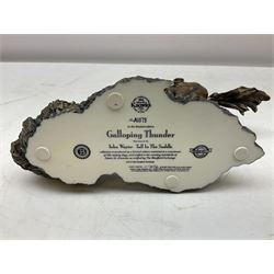 The Bradford Exchange John Wayne bowie decorative knife, L27cm and John Wayne Tall in the Saddle Galloping Thunder figure group