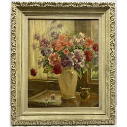 Owen Bowen (Staithes Group 1873-1967): Still Life of Pink Flowers, oil on canvas laid on to board signed 50cm x 40cm 
Provenance: by direct descent through the artist's family, never previously been on the market