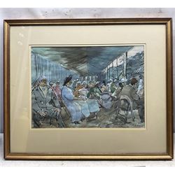 Hubert Andrew Freeth RA (British 1912-1986): 'Refreshment Tents - Henley Regatta' and Two Workers Asleep, two ink and watercolours signed, one titled on John Lindsey Fine Art label verso, exhib. 1982, max 30cm x 41cm (2)