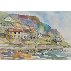 Penny Wicks (British 1949-): 'Runswick Bay', watercolour and ink signed, titled verso 23cm x 34cm
