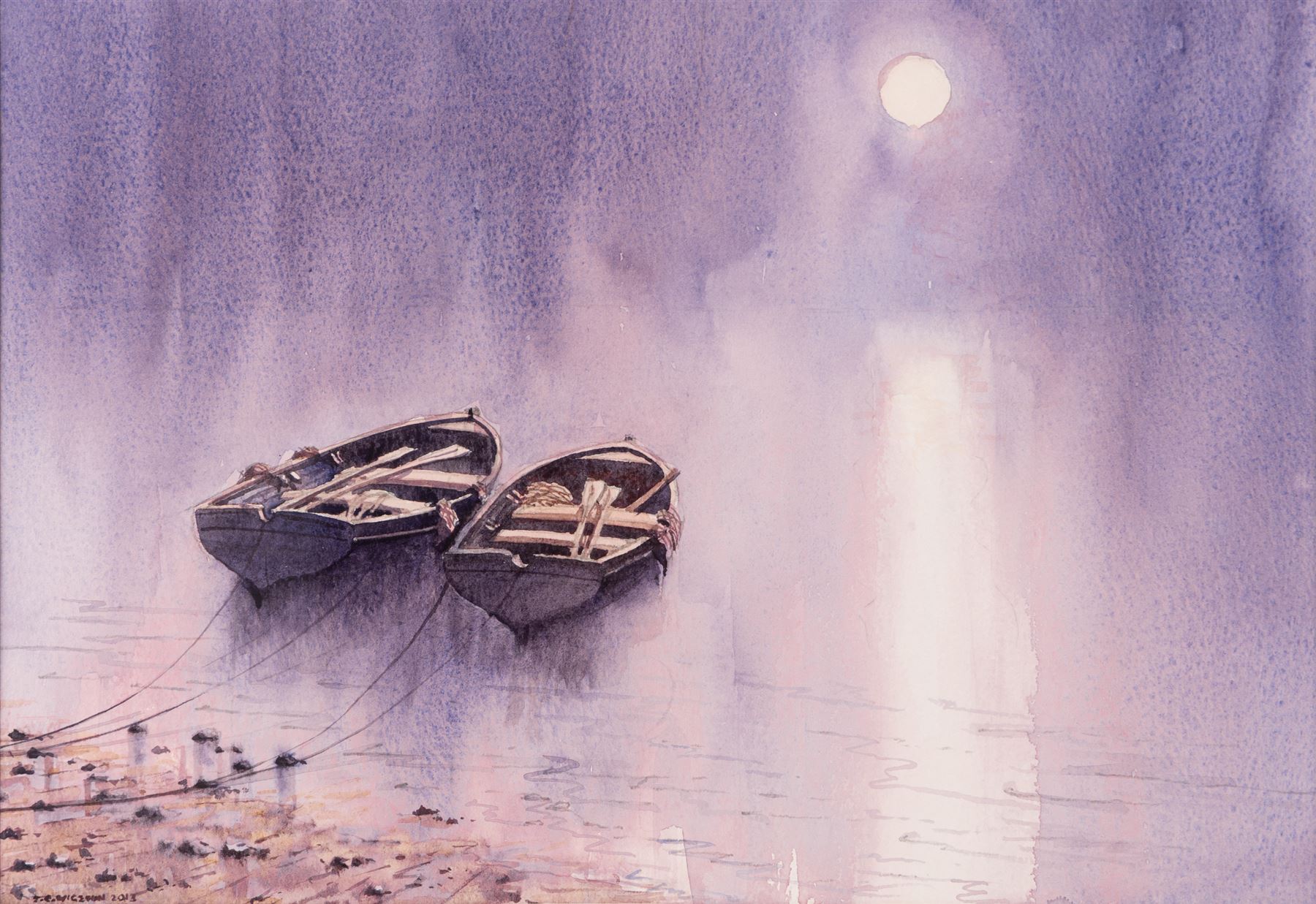John Edwin Wigston (British 1939-): 'No 18 Dawn' 'No 19 Sunday Morning' 'No 20 Moonlight' and 'No 21 Storm', set of four watercolours signed and dated 2013, titled on label verso all 24cm x 35cm (4)