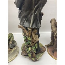 Three Capodimonte figures, to include The Kind Heart Man, modelled by Cortese as a tramp with two doves, The Young Falconer by Maria Angela and another modelled as a tramp darning his socks, all with printed marks, tallest H39cm