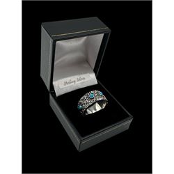Silver opal filigree band ring, boxed