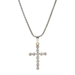 18ct white gold diamond cross pendant, on 9ct white gold necklace, both hallmarked
