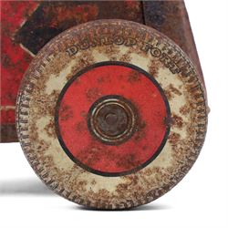 Mettoy tinplate clockwork racing car, the boat tailed red body with lithographed details, racing no. 7, with Dunlop Fort tyres, for restoration, H8cm, L32cm