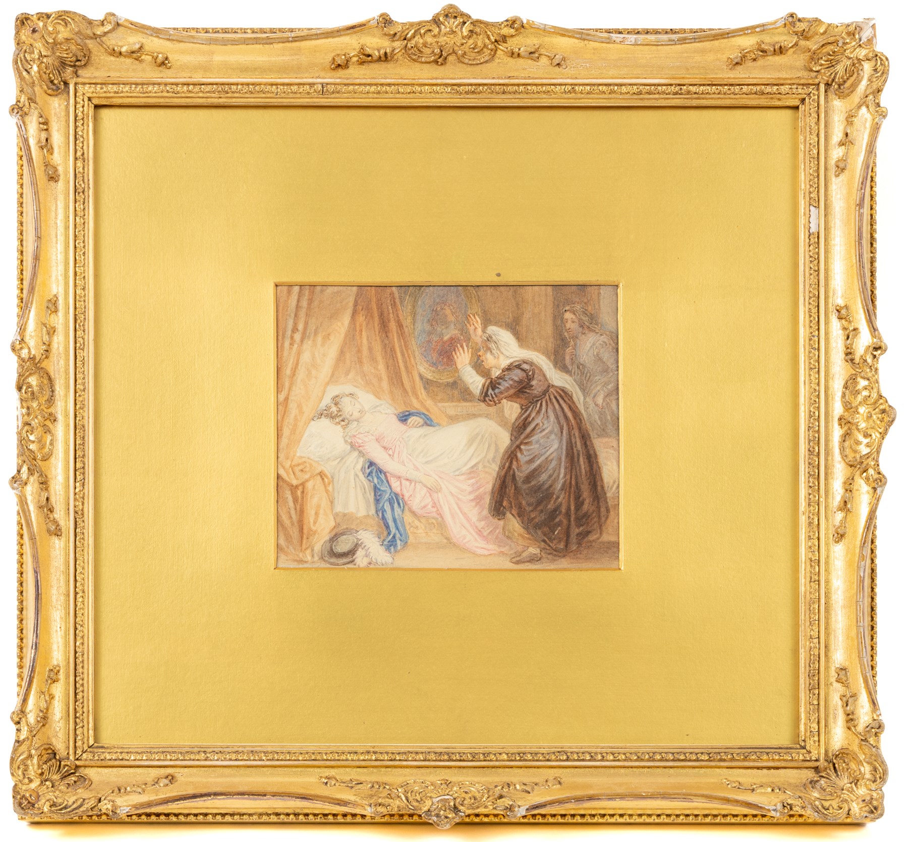 George Cattermole (British 1800-1868) after John Massey Wright (British 1777-1866): Juliet and her Nurse, watercolour, signed on Phillips & MacConnal label verso 12cm x 14.5cm