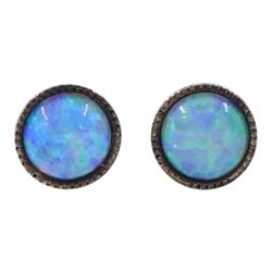 Pair of silver round opal stud earrings, stamped 925