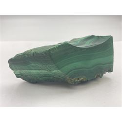 Blue lace agate geode, together with a raw malachite with one polished edge, geode H10cm