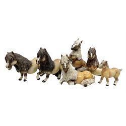 Set of six Cheval comical horse figures, modelled as Shetland ponies with spaghetti manes to include Palomino examples, all with Cheval Made in U.S.A stickers