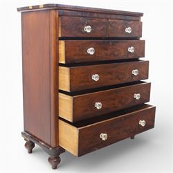 Victorian flame mahogany chest, fitted with two short over four long graduating drawers