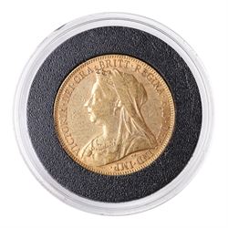 Queen Victoria 1899 gold full sovereign coin, encapsulated