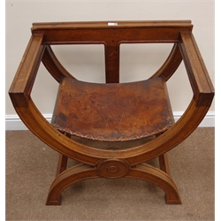  Late 19th century oak X framed chair, leather upholstered seat, W67cm  