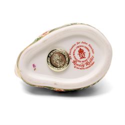 Five Royal Crown Derby paperweights Rowsley Rabbit limited edition 492/500 with certificate, Stoney Middleton  Squirrel, Old Imari Frog limited edition 1512/4500 with certificate, Debenhams Squirrel, and Mole all with silver stoppers