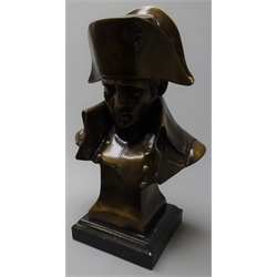  Large bronze bust of Napoleon on stepped black marble base, inscribed Lecomte, H35cm  