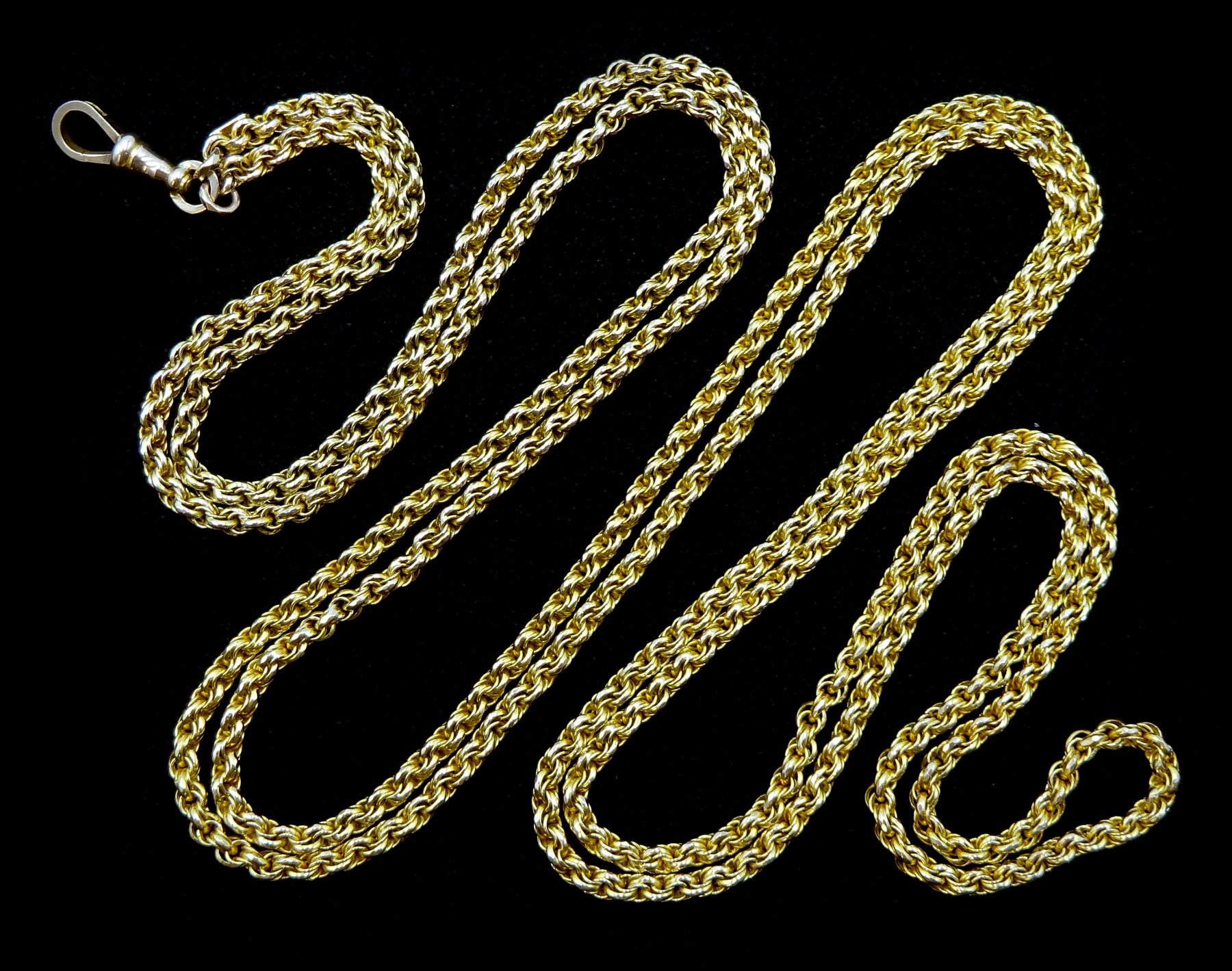 Early 20th century gold muff chain, makers mark J M stamped 9c