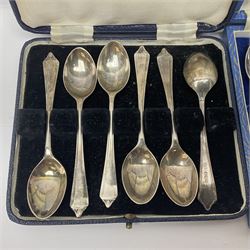 Set of six silver teaspoons, hallmarked, together with silver plated teaspoons and dish