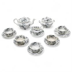 Early 19th century black transferware children's tea set, probably Staffordshire, decorate...