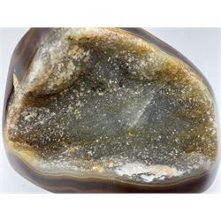 Agate crystal geode cluster, with crystals to the centre, in brown and grey tones, H7cm 