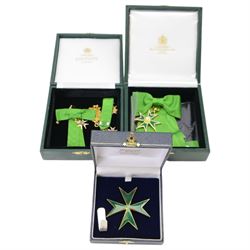 Military and Hospitaller Order of St. Lazarus of Jerusalem, Knight of Grace, collection of jewels, medals and other items, including breast badges, necklace, epaulettes, cloth badges etc, serval items in cases marked Tote, Kenning & Spencer Ltd 