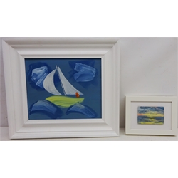  Sailing Boat, oil on board signed, titled and dated 2017 verso by Alan King 24cm x 29cm and Seascape, contemporary oil on board signed verso by Andrew Cheetham 7cm x 10.5cm (2)  