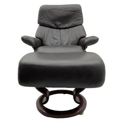 Ekornes Stressless - swivel reclining armchair with adjustable headrest, upholstered in cocoa brown leather, with matching footstool