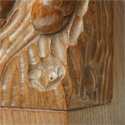 Mouseman - pair of oak triple mouse bookends, each carved and tooled with three mice, by the workshop of Robert Thompson of Kilburn H16cm