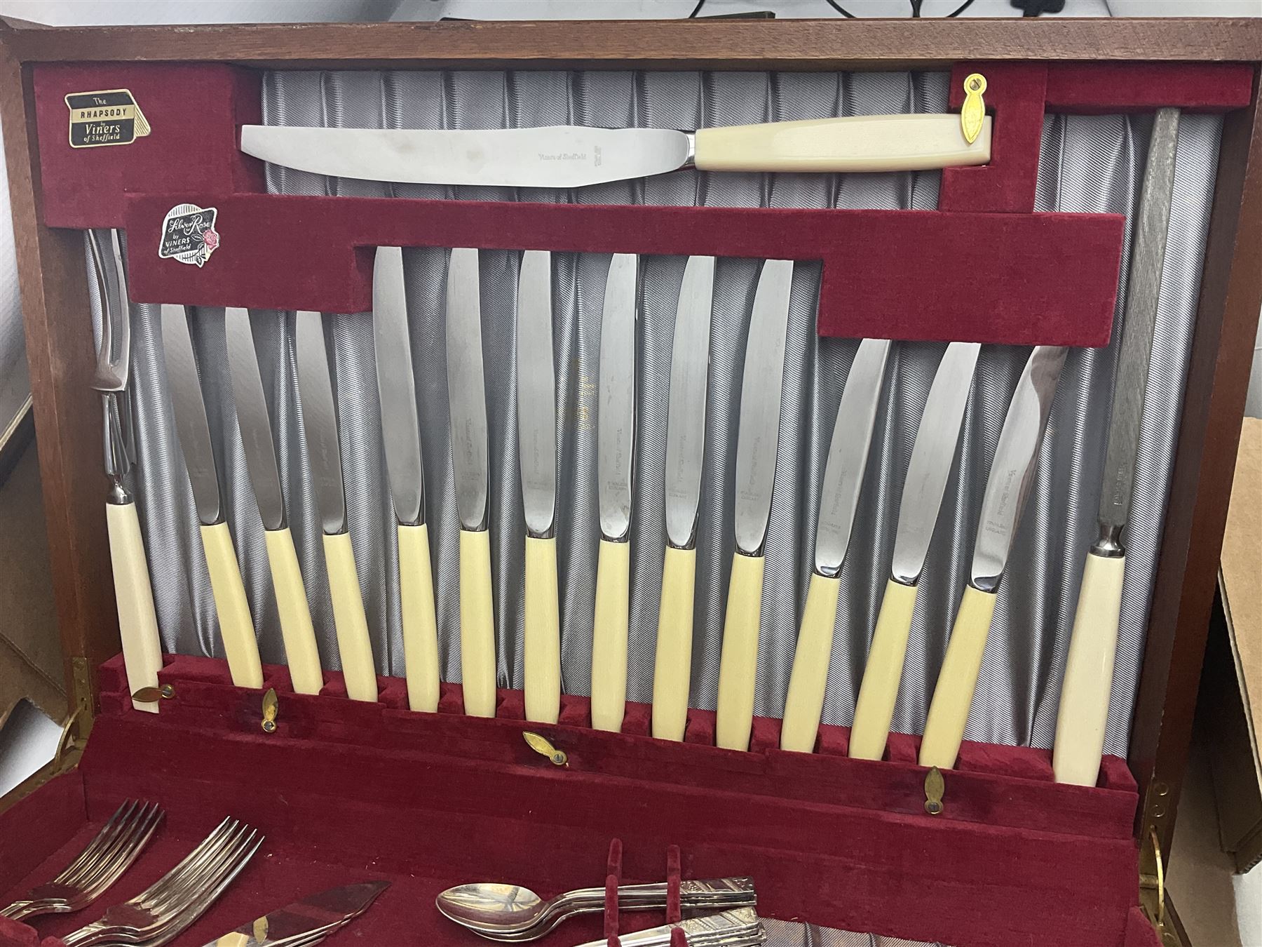 Cased canteen of cutlery, together with set of fish flatware, French teawares etc, in two boxes 