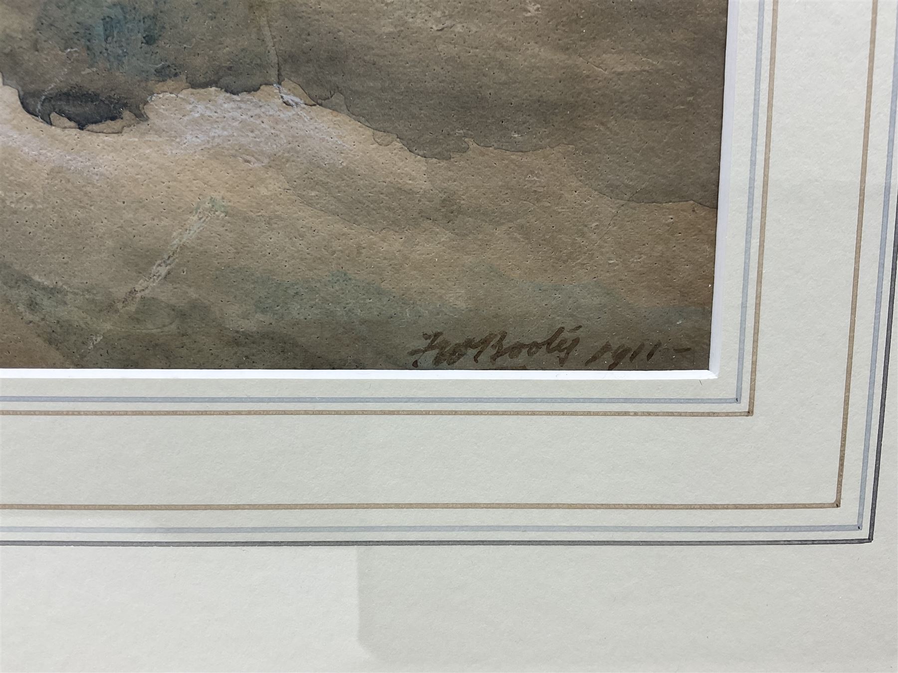 Frederick William Booty (British 1840-1924): Whitby Piers, watercolour signed and dated 1911, 20cm x 38cm