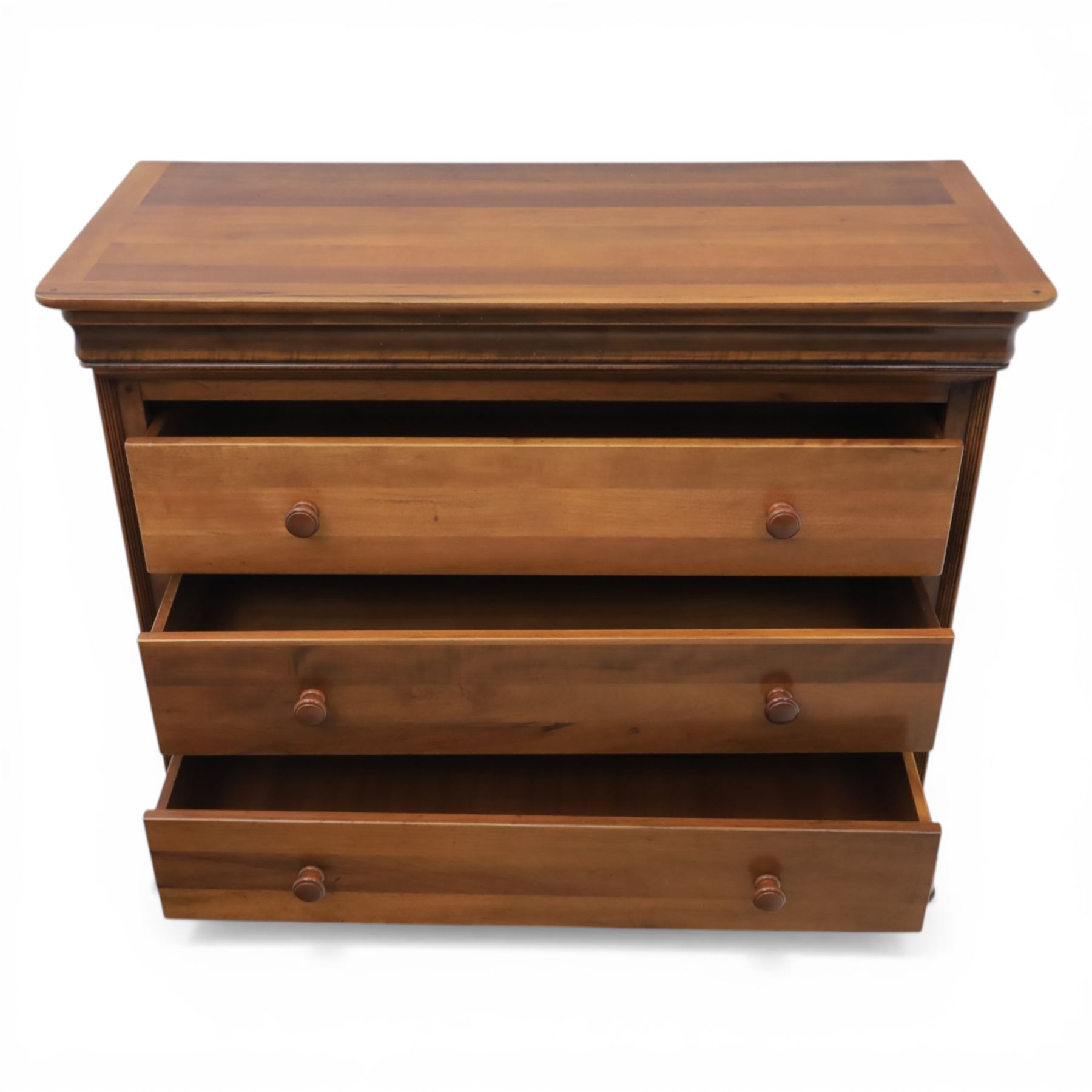 Willis & Gambier - French cherry wood chest fitted with three drawers, on bracket feet