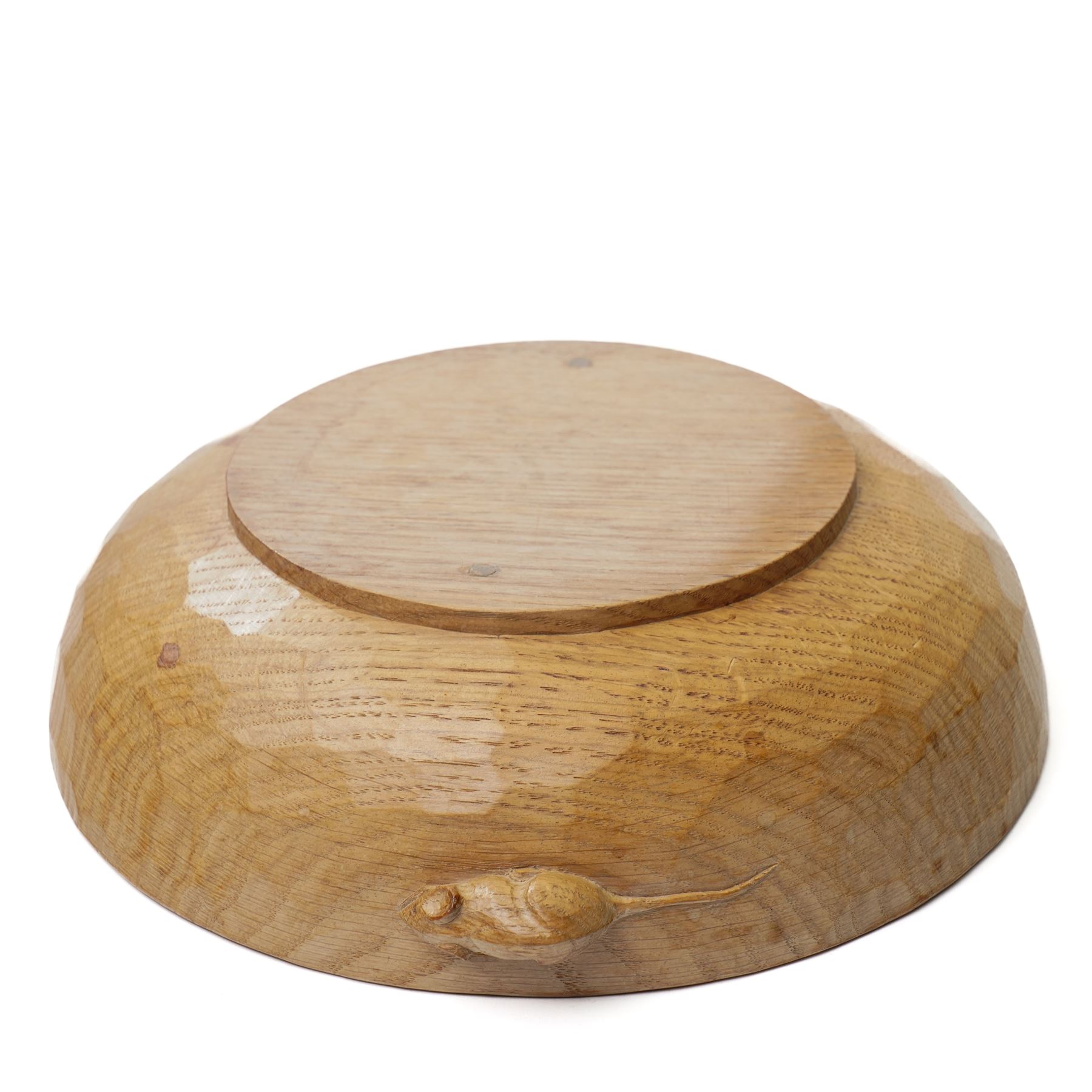 Mouseman - adzed oak circular bowl with carved mouse signature D25cm from the workshop of Robert Thompson, Kilburn