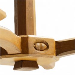 Acornman - oak four branch pendant light fitting, with carved acorn signature, by Alan Grainger of Brandsby, W49cm