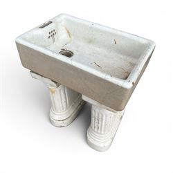 19th century porcelain Belfast sink, raised on two fluted ceramic end supports