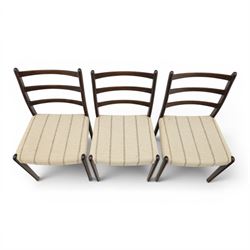 Danish Oversea Furniture - Set of six mid-20th century ladder back dining chairs, upholstered striped seat