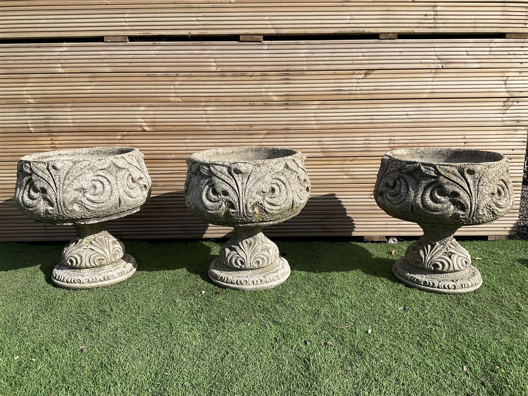 Set of three circular composite planters - THIS LOT IS TO BE COLLECTED BY APPOINTMENT FROM DUGGLEBY STORAGE, GREAT HILL, EASTFIELD, SCARBOROUGH, YO11 3TX