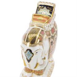 Royal Crown Derby paperweight, large Imari Elephant, decorated in the 1128 pattern, gold stopper, 22cm high.